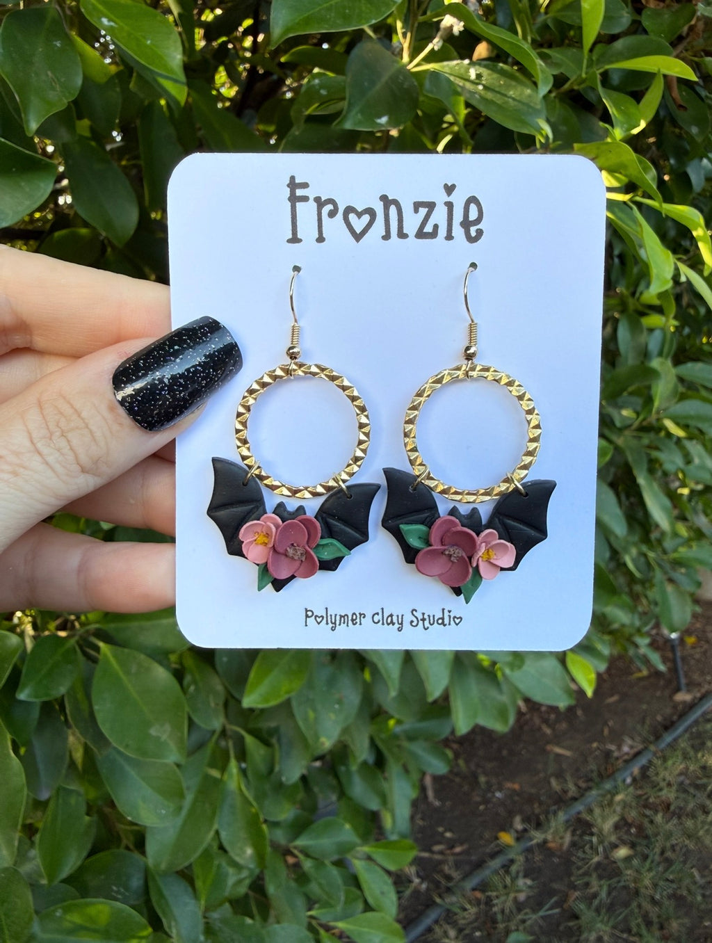 Floral Bat Dangle Earrings