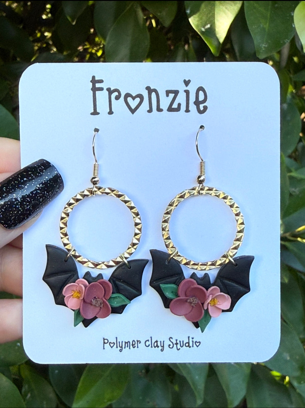 Floral Bat Dangle Earrings