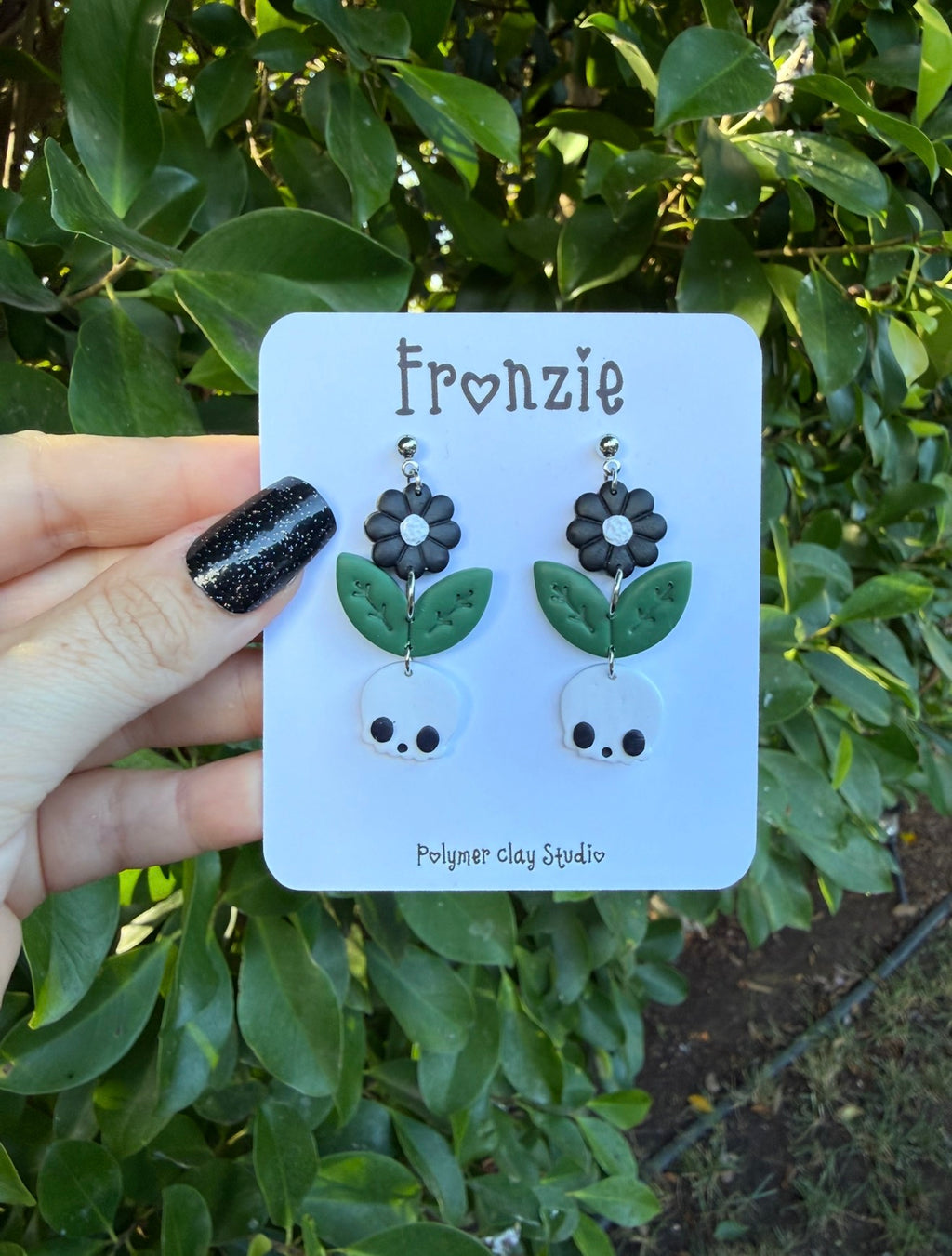 Flower & Skull Dangle Earring